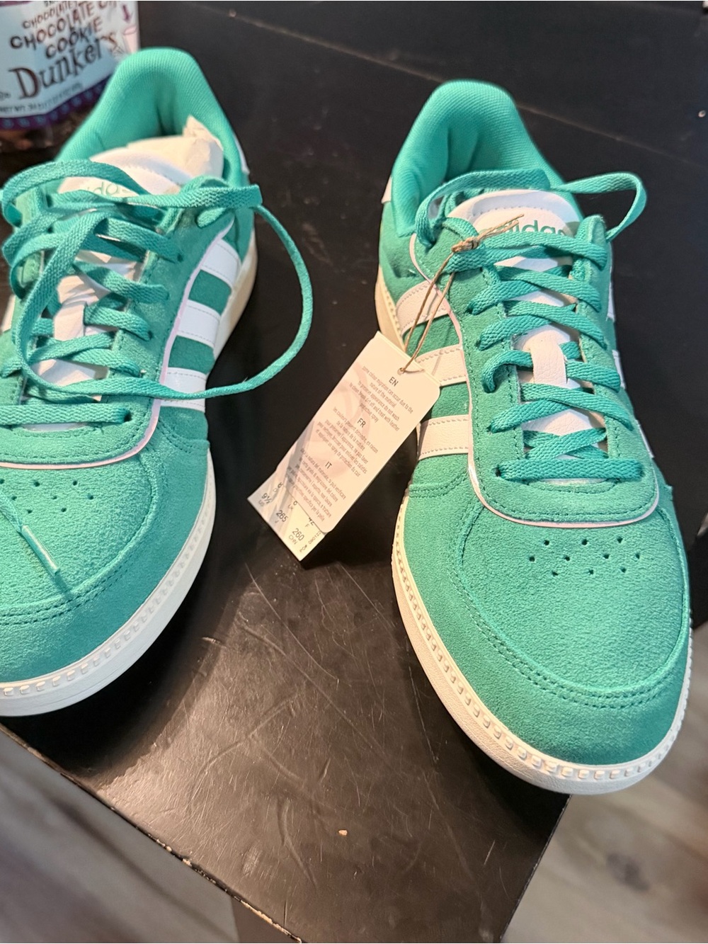 adidas Women's Teal Suede Low-Top Sneakers with White Stripes